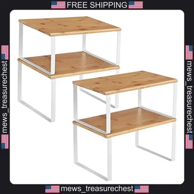 Küchenregal Organizer 4er Set, Metall & Holz, verstellbare Aufbewahrung