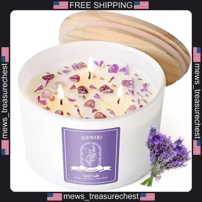 Lavendel Duft Soja Kerze mit Kristallen 20oz 3-Docht für Entspannung und