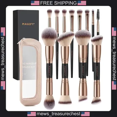 Make-up Pinsel Set 18 Teile Dual-Ended Gesicht & Augen Pinsel mit Beutel