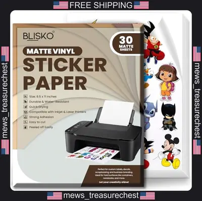 Bedruckbares Vinyl Aufkleber Papier 8,5x11 weiß wasserdicht 30 Blatt