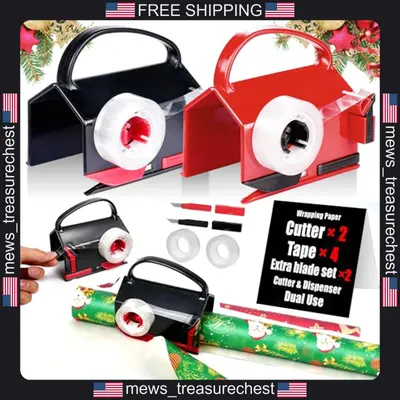 Geschenkpapierschneider und Klebebandspender mit 4 Klebebändern und 2 Klingen