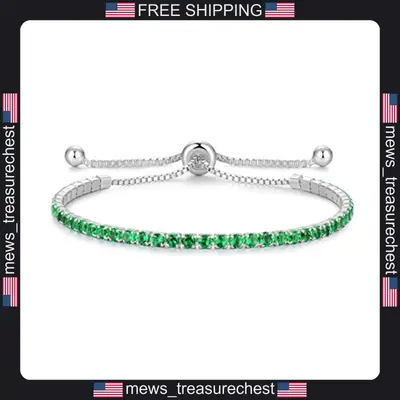Sterling Silber Geburtsstein Tennis Armband für Damen 2,5 mm verstellbare Größe