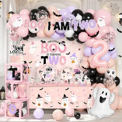 2. Geburtstag Mädchen "Boo I Am Two" Halloween Geburtstag Deko Set Neu