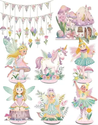 Fee Party Deko Happy Birthday Banner & Mittelstücke Set NEU