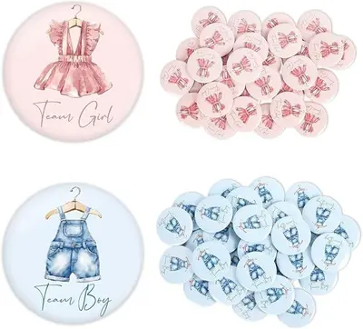 60 Teile Gender Reveal Button Pins blau rosa Babykleidung Team Junge oder