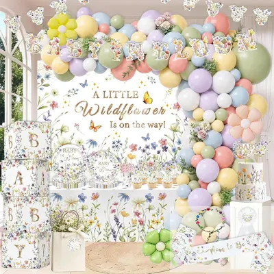 Baby Girl Shower Deko "Eine kleine Wildblume ist unterwegs" Deko Set NEU