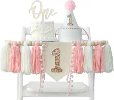 Erster Geburtstag Deko für Mädchen 1. rosa Hochstuhl Banner NEU