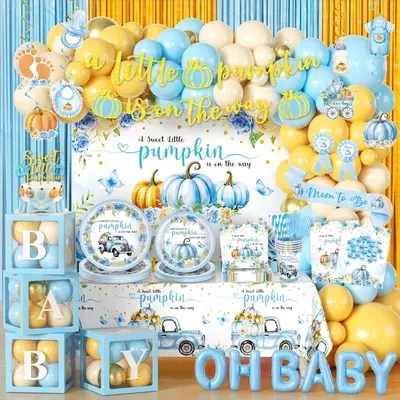 Baby Shower Junge "A Little Pumpkin is on the Way" Deco Set NEU
