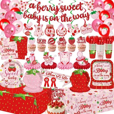 "A Berry Sweet Baby is On the Way" - Erdbeere Babyparty Deko Neu