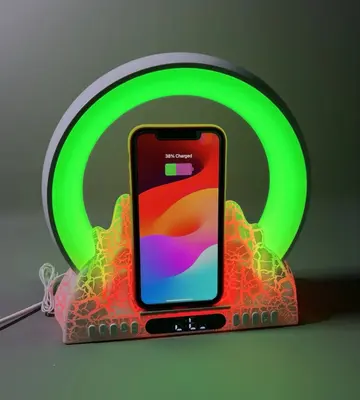 Wireless Charger Nachttisch Nachtlicht 15W Bluetooth Lautsprecher FM Radio App