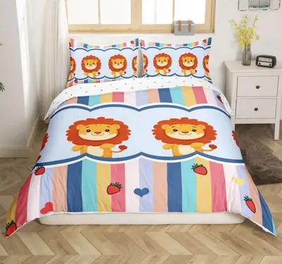 Cartoon Löwe Bettbezug König Regenbogen Bettwäsche Bunt Set Gestreift 2