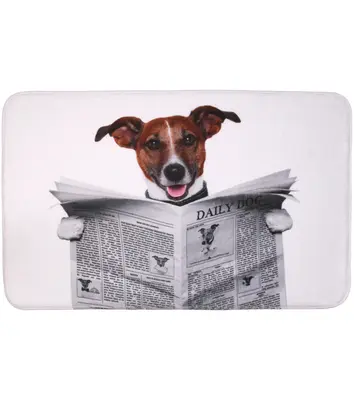 BADTEPPICH BADVORLEGER BADEMATTE BADETEPPICH BADEZIMMERTEPPICH HUND NEWSPAPER