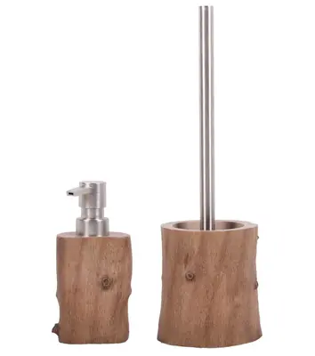 BADEZIMMER SET SEIFENSPENDER MIT PASSENDER WC BÜRSTE BÜRSTENGARNITUR OLD TREE