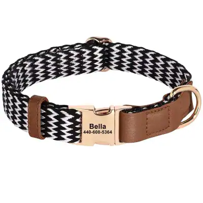 Hundehalsband mit Name personalisiert | Nylon & Leder | Rot Braun – neu – Sonstiges – Foto 1 von 5