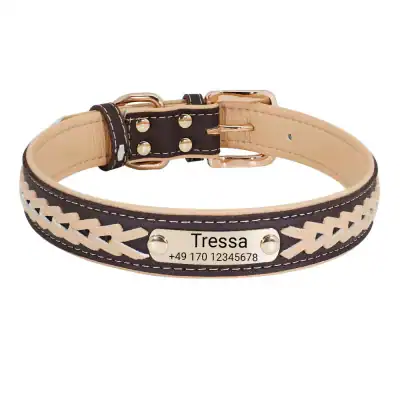 Hundehalsband mit Gravur Name Telefon – geflochten Kunstleder personalisiert S–L – neu – Sonstiges – überwiegend weiß