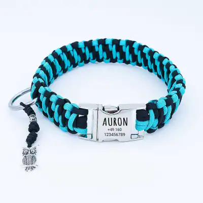 Paracord Hundehalsband AURON personalisiert | Gravur Schnalle Metall | Schwarz T – neu – Sonstiges – Foto 1 von 4
