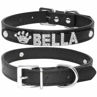 Bling Hundehalsband Mit Namen Für Kleine Hunde Personalisiert Strass PU Leder