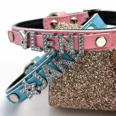 Bling Hundehalsband Mit Namen Strass Buchstaben Personalisiert Halsband Leder