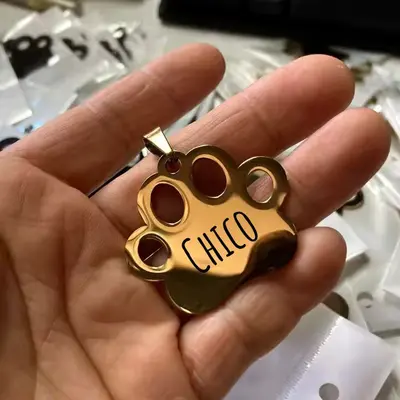 Personalisierte Hundemarke Gravur Name & Tel Edelstahl 30mm Gold Silber Rosé