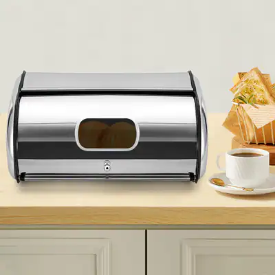Brotkasten aus Edelstahl - Großer Brotbehälter, Metall Brotbox mit Rolldeckel – neu – Möbel – Foto 1 von 5