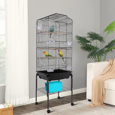 Vogelkäfig ,Wellensittich-Käfig, Papageienkäfig mit 4* Fressnäpfe Schwarz – neu – Fitness & Kraftsport – Foto 1 von 5