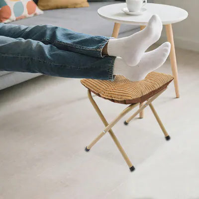 Klappbarer Fußhockel Hocker mit Metallbeinen Dickem Kissen Moderner für Büros – neu – Möbel – überwiegend beige – Foto 1…