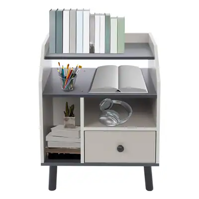 Hellgrau Dunkelgrauer Nachttisch 40x30x53cm mit Schublade offenen Fächern MDF – neu – Möbel – Foto 1 von 5