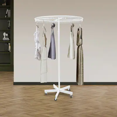 Runder Kleiderständer Weiß Metall 360° Drehbar Höhenverstellbar Mit Rollen – neu – Möbel – Foto 1 von 5
