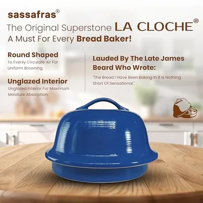 Sassafras Superstone® Steingut La Cloche® Brotbackautomat mit blauer Glasur - – neu – Möbel – Foto 1 von 5