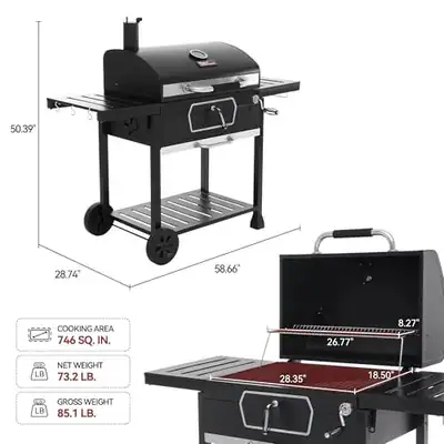 Royal Gourmet CD2030AN Deluxe 30 Zoll Holzkohlegrill, faltbare Tische - schwarz – neu – Garten & Pflanzen – Foto 1 von 5