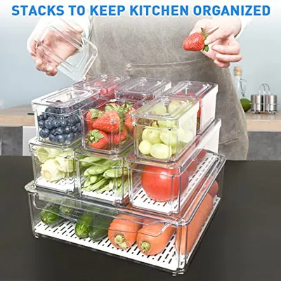 POMEAT 10ER PACK KÜHLSCHRANK ORGANIZER, STAPELBAR KÜHLSCHRANK ORGANIZER – neu – Möbel – überwiegend weiß – Foto 1 von 5