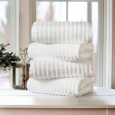 BIBB HOME 4ER-PACK GERIPPTES BADETUCH-SET AUS ÄGYPTISCHER BAUMWOLLE - WEISS – neu – Möbel