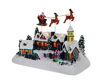 TOP TREASURES ANIMIERTER WEIHNACHTSMANN & RENTIERSCHLITTEN WEIHNACHTSDORF - – neu – Antiquitäten – überwiegend weiß – Foto…