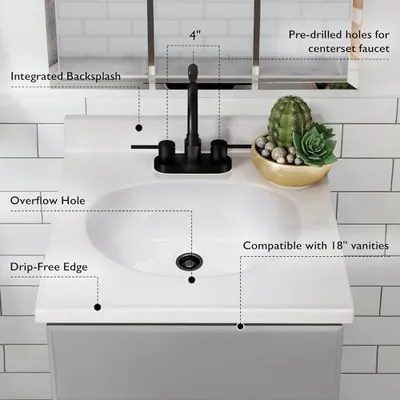 Design House Zuchtmarmor Waschtischplatte, 19 Zoll B x 17 Zoll T, integriert 4 – neu – Sonstiges – überwiegend beige – Foto…