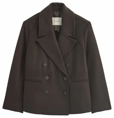 EVERLANE WOMENS REWOOL SHORT PEACOAT - SIZE: WOMEN L - DARK CHOCOLATE – gebraucht, gut – Damenmode – überwiegend weiß…