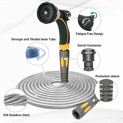 THEFITLIFE FLEXIBLER METALL-GARTENSCHLAUCH - 25 FUSS LEICHT - EDELSTAHL – neu – Garten & Pflanzen – überwiegend weiß – Foto…