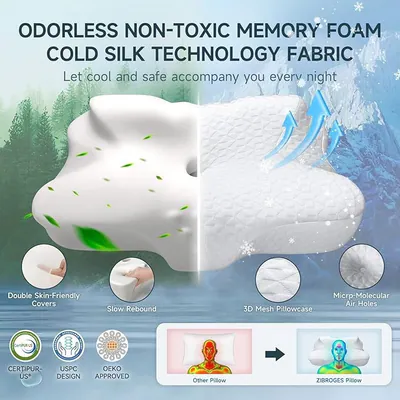 Zibroges Nervikalkissen, Memory Foam Kissen bei Nacken Kopf Schulter Schmerzen - – neu – Möbel – überwiegend weiß – Foto 1…