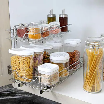 Smart Design Ausziehbarer Schrank Organizer - 2 Ebenen Chrom, kleine Oberseite, – neu – Möbel – überwiegend weiß – Foto 1…