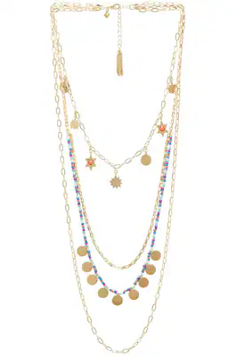 REBECCA MINKOFF SOHLE CHARM LAGENLOOK HALSKETTE - GOLD/MEHRFARBIG – neu – Uhren & Schmuck