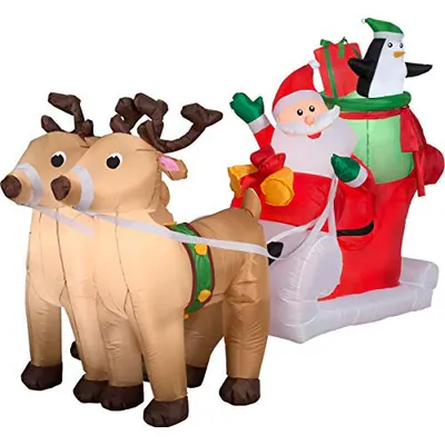 Gemmy Weihnachten aufblasbarer 8' Weihnachtsmannschlitten mit Rentier | – neu – Antiquitäten – überwiegend weiß – Foto 1…