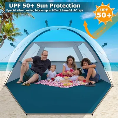 COMMOUDS STRANDZELT SONNENSEGEL FÜR 3/4-5/6-7/8-10 PERSONEN, UPF 50+ STRAND - – neu – Camping & Outdoor – überwiegend…