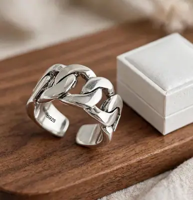 Cuban Link Ring - Breiter Ketten-Ring , 925 Silber, Silberring verstellbar – neu – Uhren & Schmuck – Foto 1 von 5