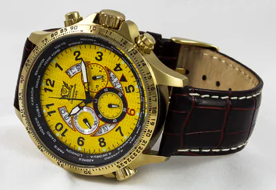 Chronograph CAVADINI Herrenuhr drehbarer GMT-Innenring gelb CV-1606 Edelstahl – gebraucht, wie neu – Uhren & Schmuck – Foto…