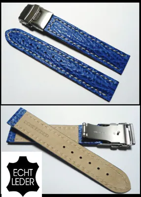 18mm Uhrenarmband blau Echt Leder Haifisch-Design mit Faltschließe gute Qualität – neu – Uhren & Schmuck