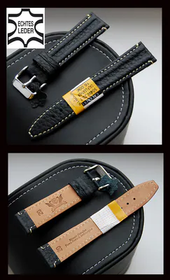 14-16-18-20-22-24mm Leder Uhrenarmband Doppelwulst Cavadini Kalbsleder schwarz/w – neu – Uhren & Schmuck
