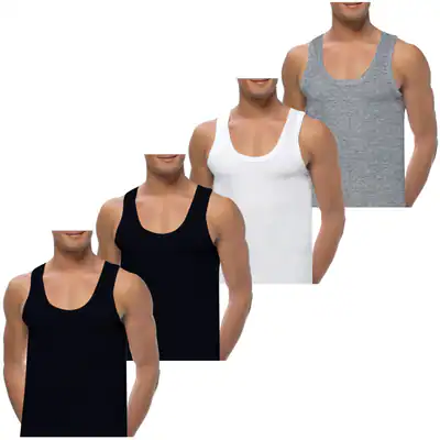 4 Herren Unterhemden +10cm extralang 100% Baumwolle Feinripp Tank Achselhemd Top – neu – Herrenmode – überwiegend weiß…