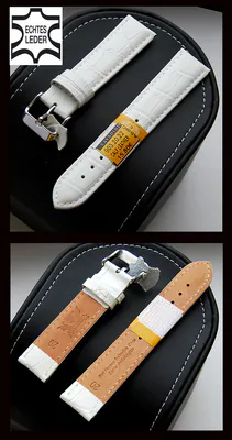 12 bis 26mm Uhrenarmband CAVADINI weiß Echt Leder Krokoprägung Stahlschliesse – neu – Uhren & Schmuck
