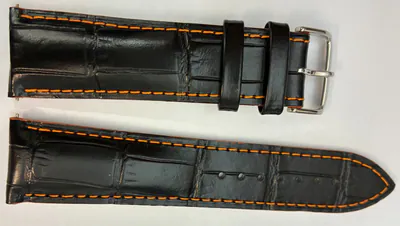 23 mm MIDO Uhrenarmband Echt Leder Krokoprägung schwarz mit Oranger Naht – neu – Uhren & Schmuck – Foto 1 von 2