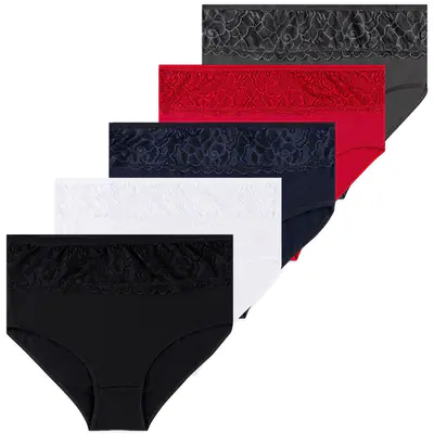 5 Damen Taillenslips Spitze Baumwolle Slips Unterhosen Unterwäsche 2XL-7XL – neu – Damenmode – überwiegend weiß – Foto 1…