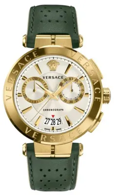 Versace Aion Chronograph Weißes Zifferblatt Grüne Lederarmbanduhr für Herren – neu – Uhren & Schmuck – Foto 1 von 5